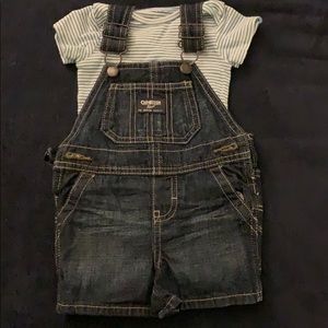 Oshkosh denim overall and matching onesie striped
